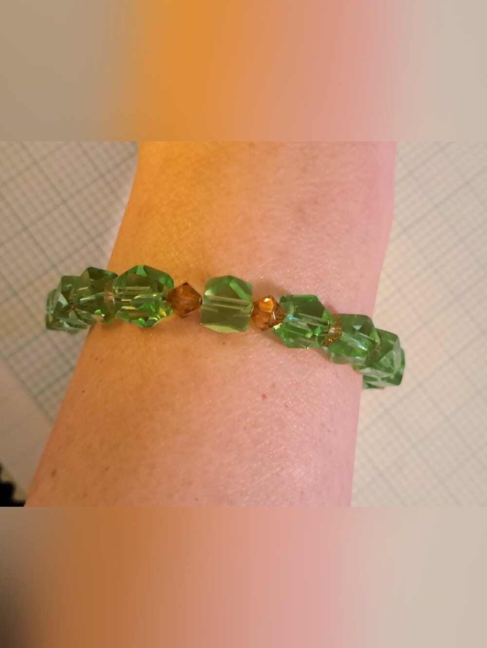 Green and Amber Faceted Crystal Bead Bracelet - Women Jewelry